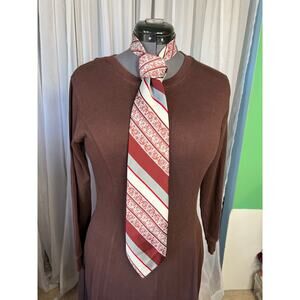 tie groovy 1960s wide diagonal stripes floral red gray white